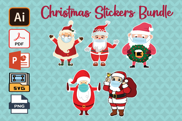 Christmas Stickers Bundle Santa Claus Illustrations