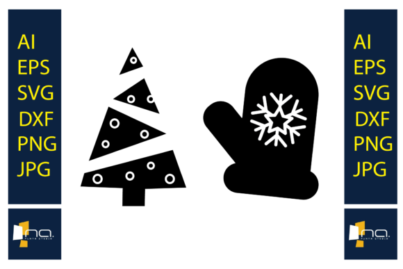 Christmas Tree and Gloves Circle Illustrations