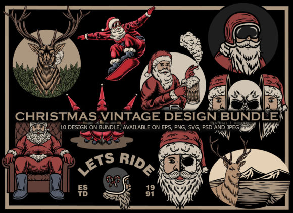 Christmas Vintage Design Bundle Illustrations