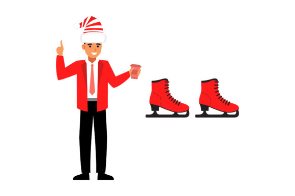 People Ice Skating Christmas Set Illustrations
