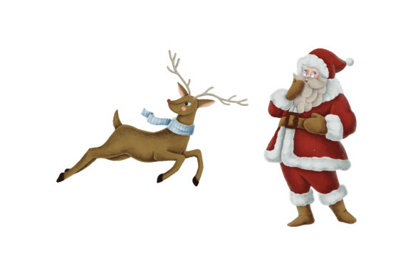 Santa Reindeer Christmas Set Illustrations