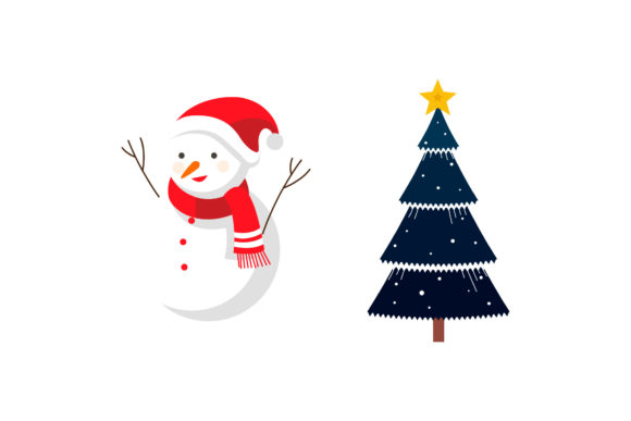 Snowman Tree Vector Christmas Set