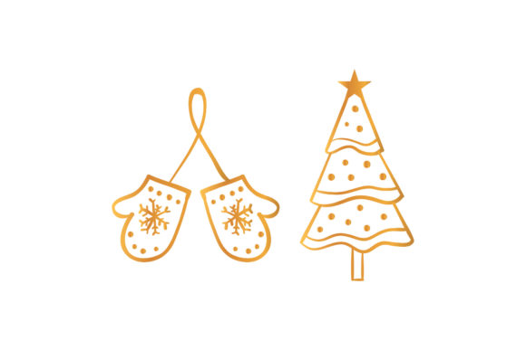 Tree Gloves Icons Christmas Set Illustrations